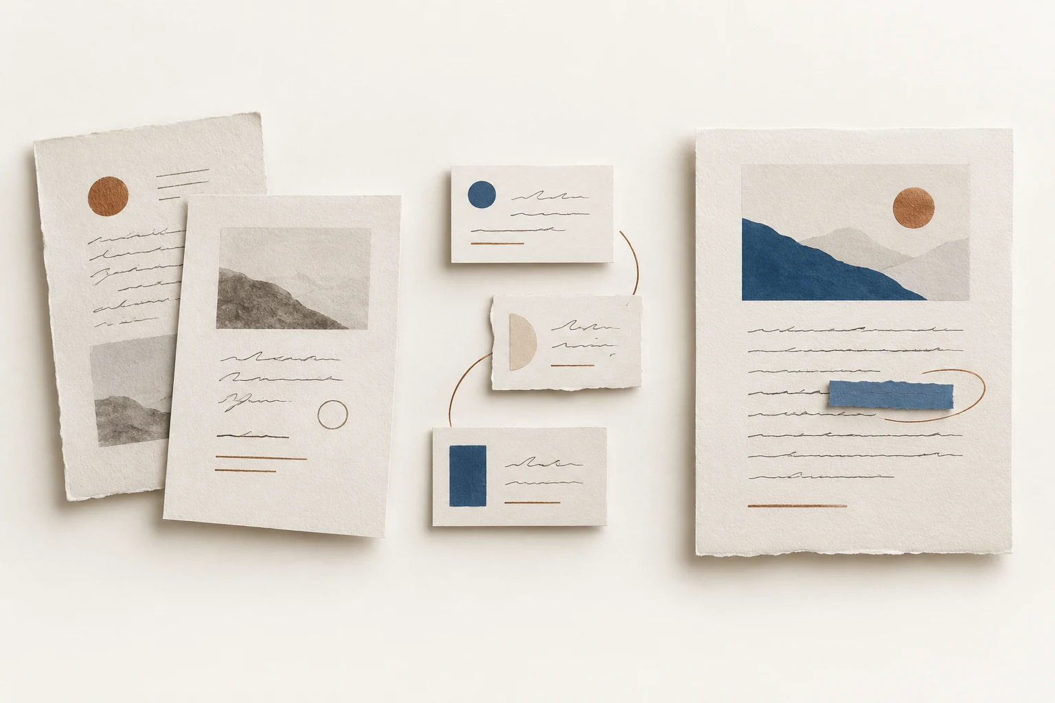 Illustration de l’atelier : des sources, des fiches reliées et un texte révisé, représentés sur papier.